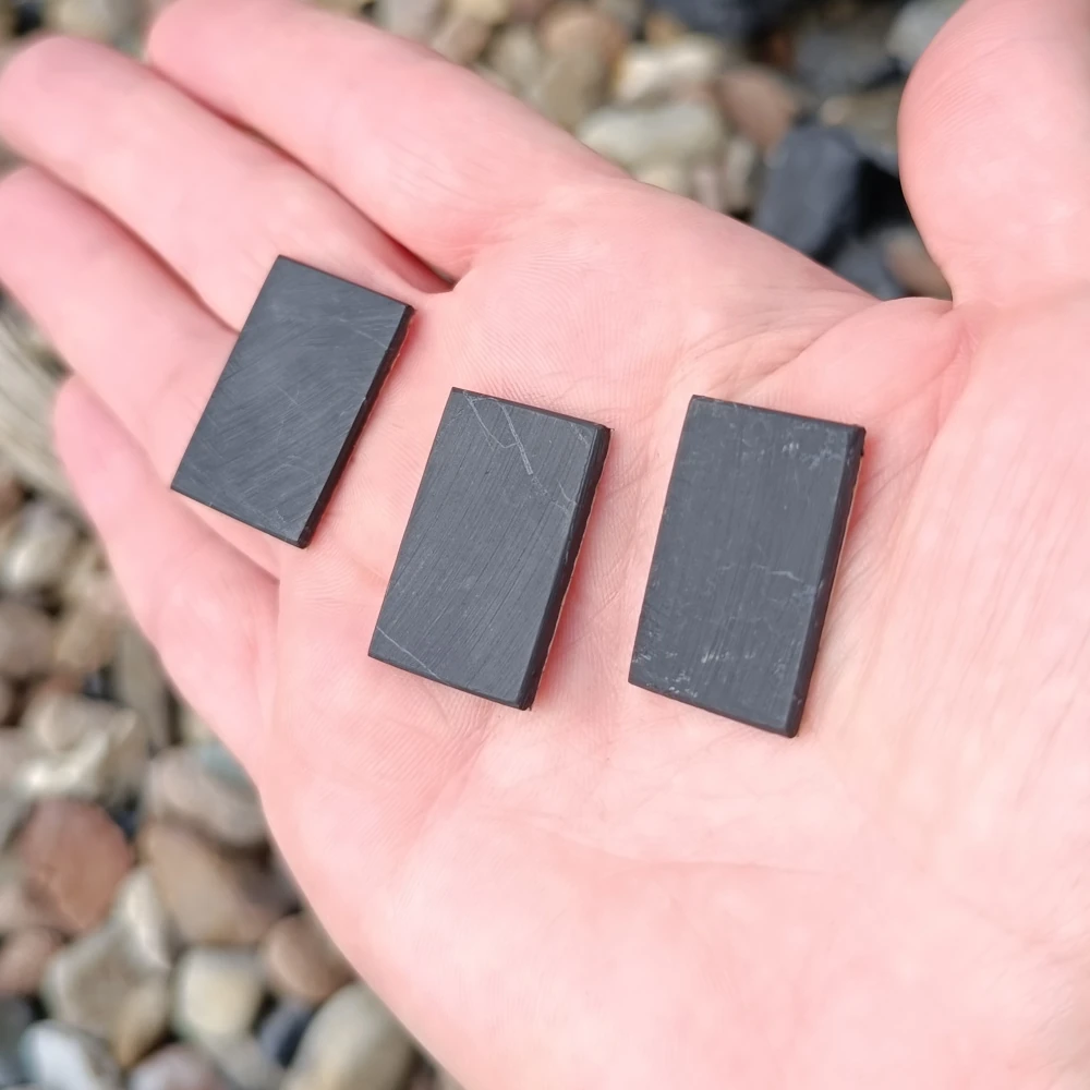 Schungit-Plättchen für Handy, dünn, flach, schwarz