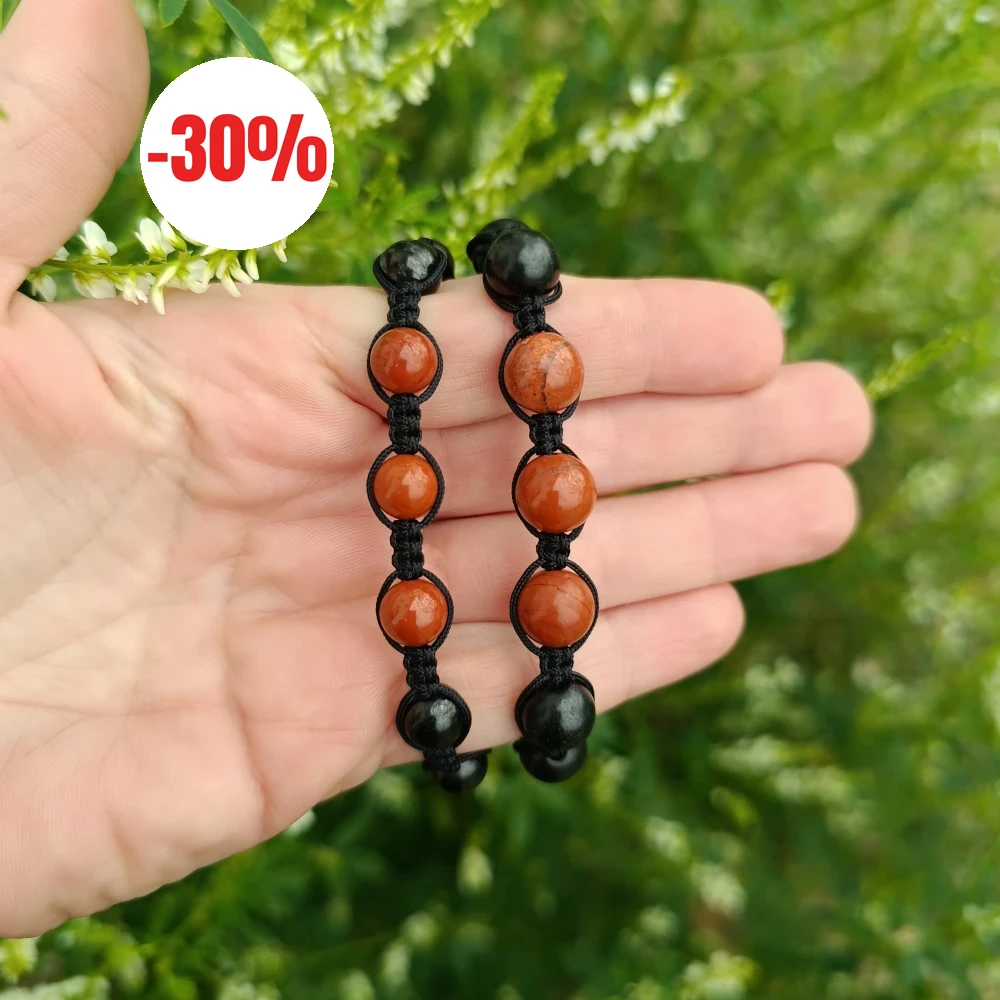 Schungit-Jaspis-Armband, schwarz und rot-braun