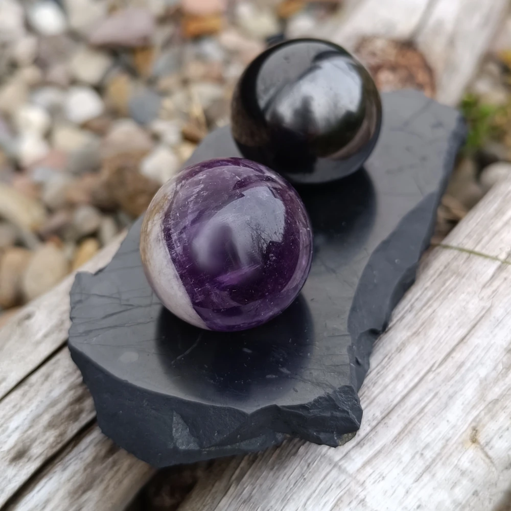 Kugelset aus Schungit und Amethyst Kugel