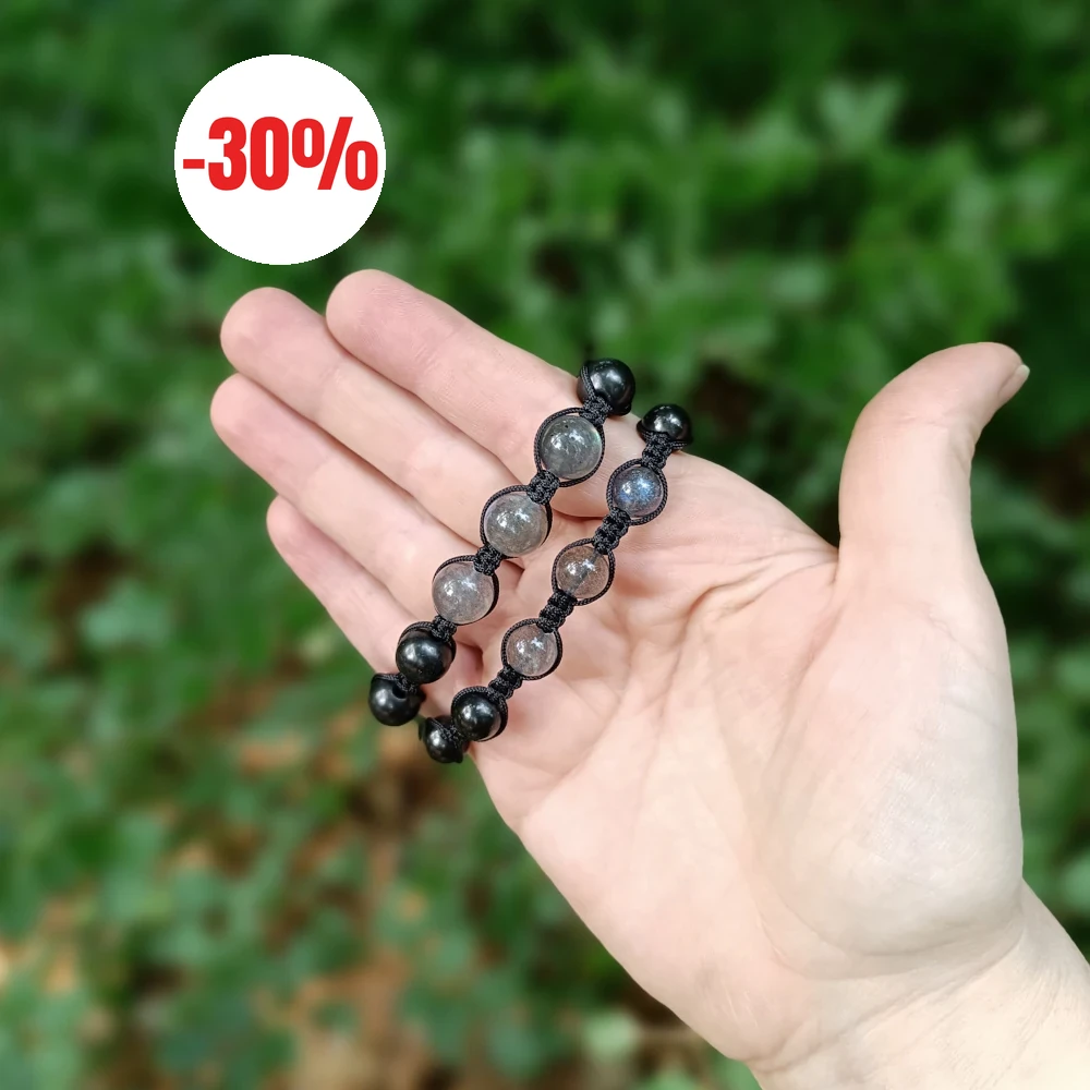 Schungit-Labradorit-Armbänder, schwarz-grau schimmernd