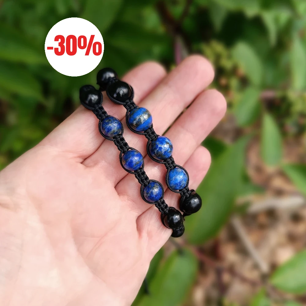 Schungit-Lapislazuli-Kugelarmbänder, blau und schwarz