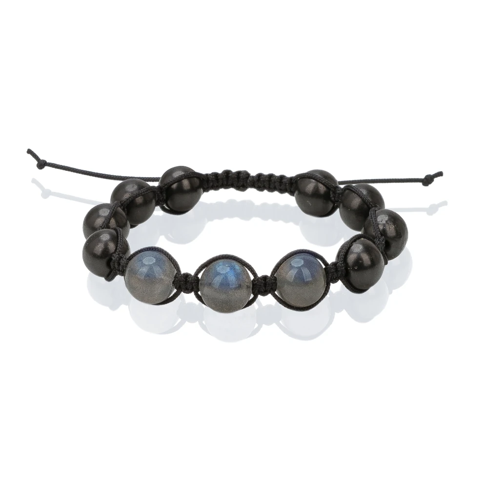 Schungit und Labradorit Shamballa-Armband 17 cm