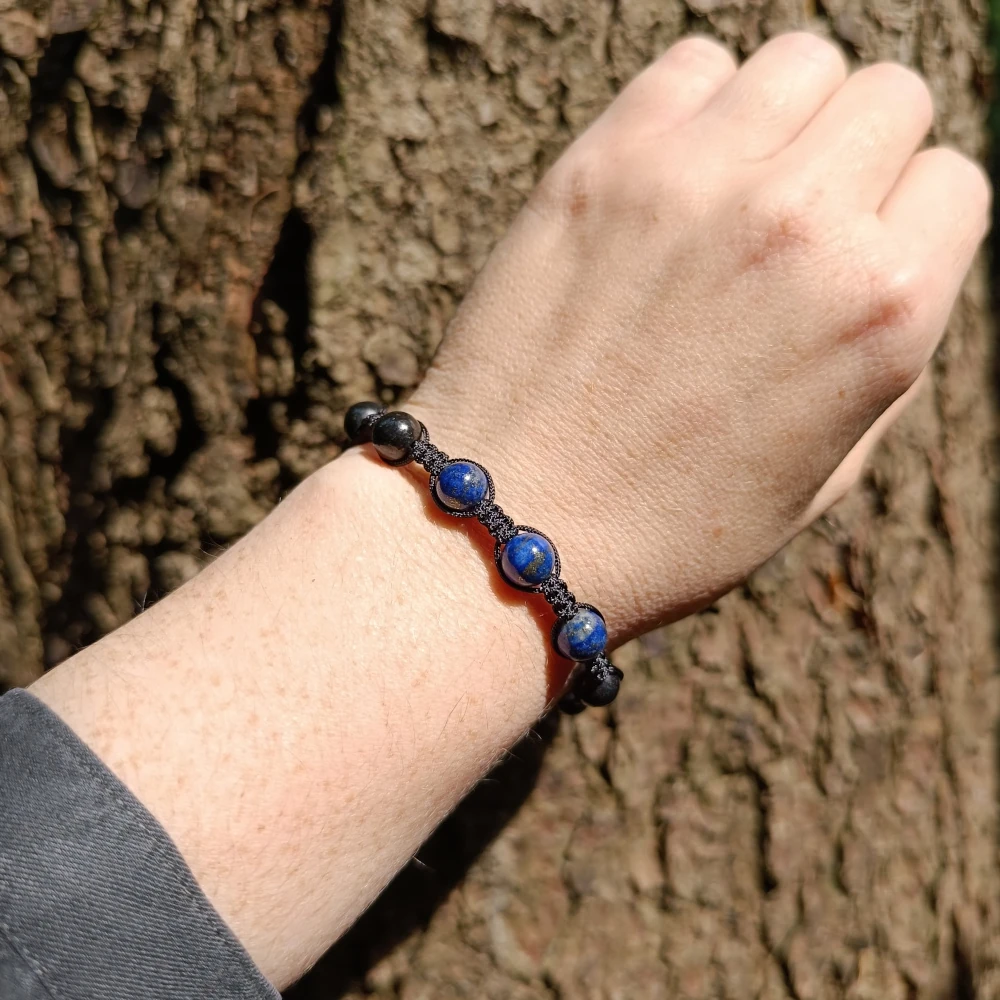 Shamballa Kugelarmband aus Lapis und Schungit