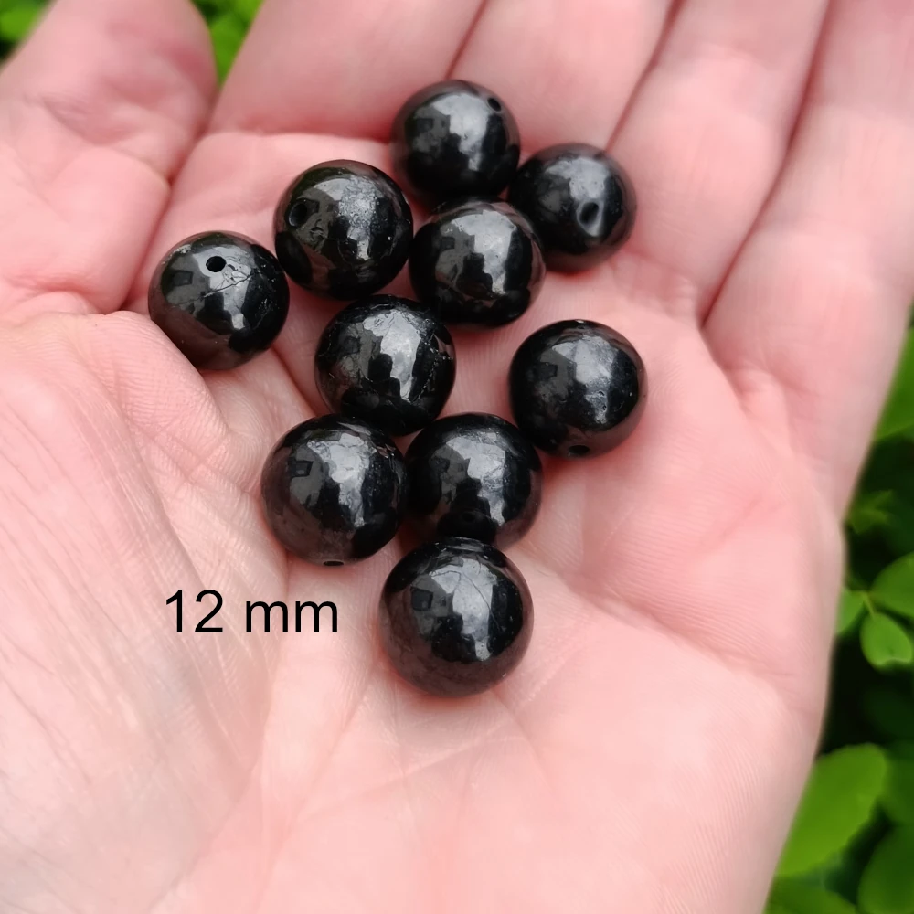Schungit-Perle 12 mm, größere runde Kugel, poliert